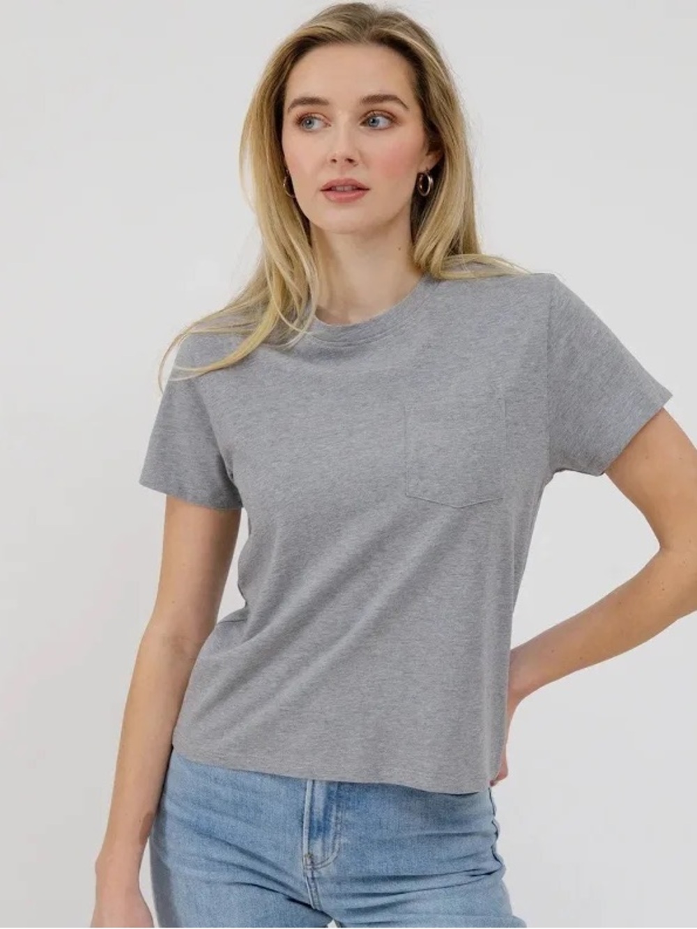 NWT - Brunette The Label Grey Short Sleeve Pocket Tee